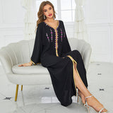 loose galabia crystal studded with long sleeves , and a gold middle line