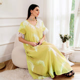wide galabia with short sleeves with feather prints