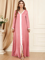 gaftan glabiya with long sleeves , tow pieces  baby pink color with random flowers ,with a belt
