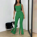 A women's two-piece set, a sleeveless top and wide bottom pants