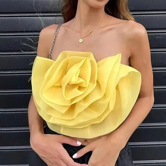 فستان علوي نسائي بتصميم الوردة الصفراء بدون أكمام