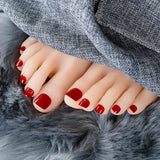 Artificial toenails with a square design and a beautiful red color, 24 pieces