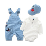 Newborn Baby Boy Clothes Romper Hat with Long Sleeve Shirt and Collar 3 Piece Set