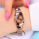 Luxury women's waterproof watch with elegant style and solid color in stainless steel