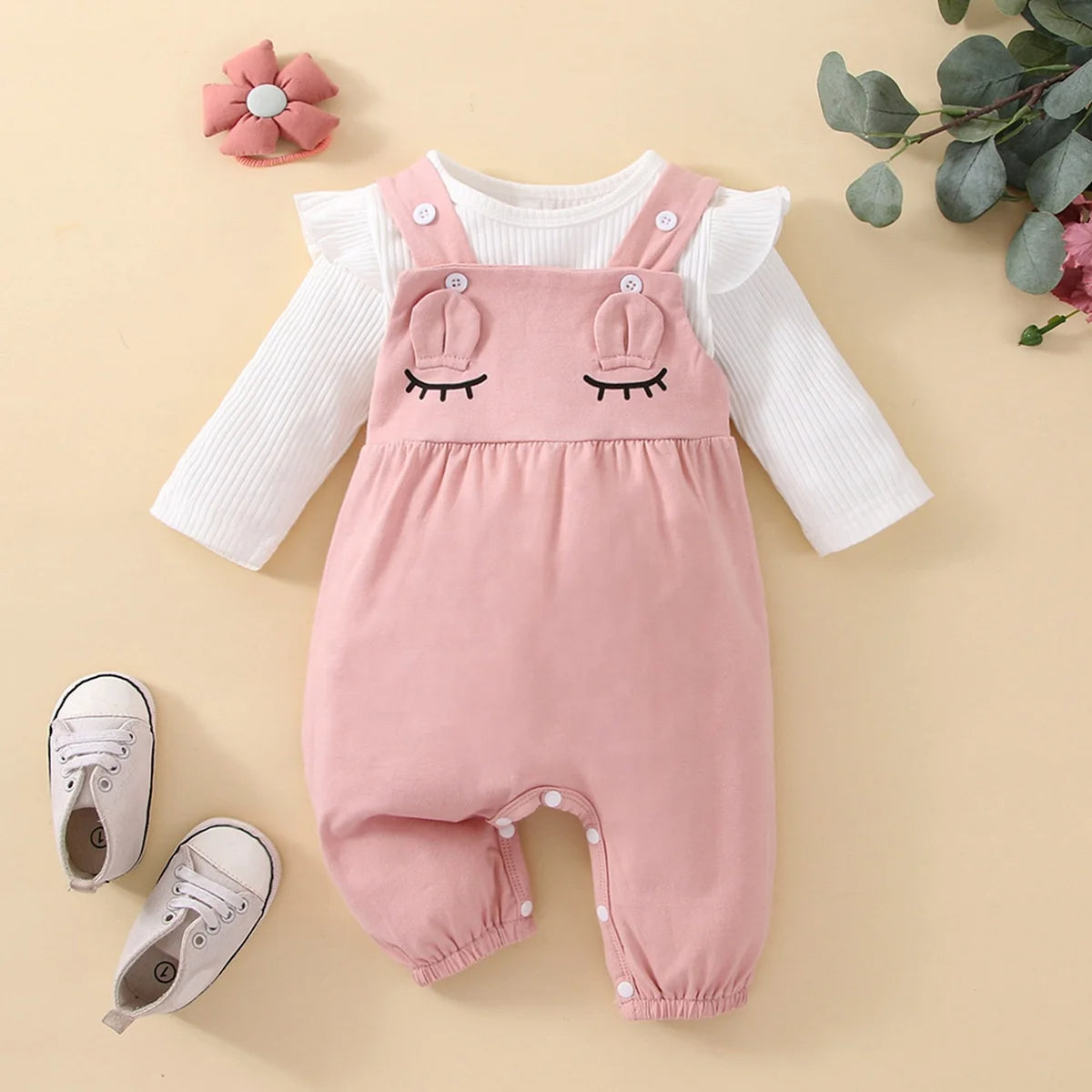 Clothes for newborn baby girl romper with long-sleeved shirt and ruffles on the shoulder set 2 pieces