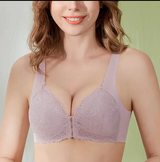 Solid color front clips wireless nursing bra with no-show borders and lace front