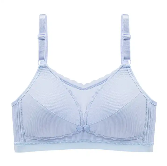 Nursing bra in full color with front button and jagged edges , one piece