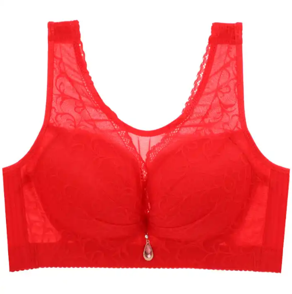 Fully lace bra with a wide shoulder strap and an elegant pendant at the front