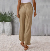 Long straight-leg trousers with an elastic waist and side pockets