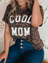 Women's casual T-shirt with leopard print and white print