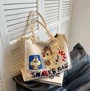 Large canvas shoulder bag with cute, colorful cartoon prints