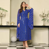 Midi dress with an Arabic style, with long open sleeves and a triangle bust