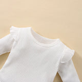 طقم ملابس للمولودات حديثي الولادة رومبير مع قميص بأكمام طويلة وكشكشة على الكتف 2 قطعة