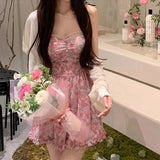 Beautiful short pink summer dress with a tie