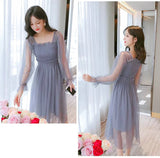 Elegant chiffon midi dress with long sleeves and a square neckline