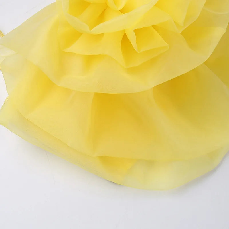 فستان علوي نسائي بتصميم الوردة الصفراء بدون أكمام