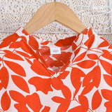 فستان صيفي بناتي بدون أكمام مع طباعة اوراق شجر برتقالية