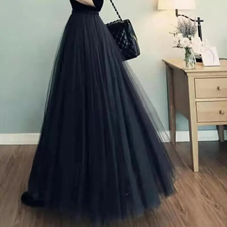 Solid color long tulle skirt