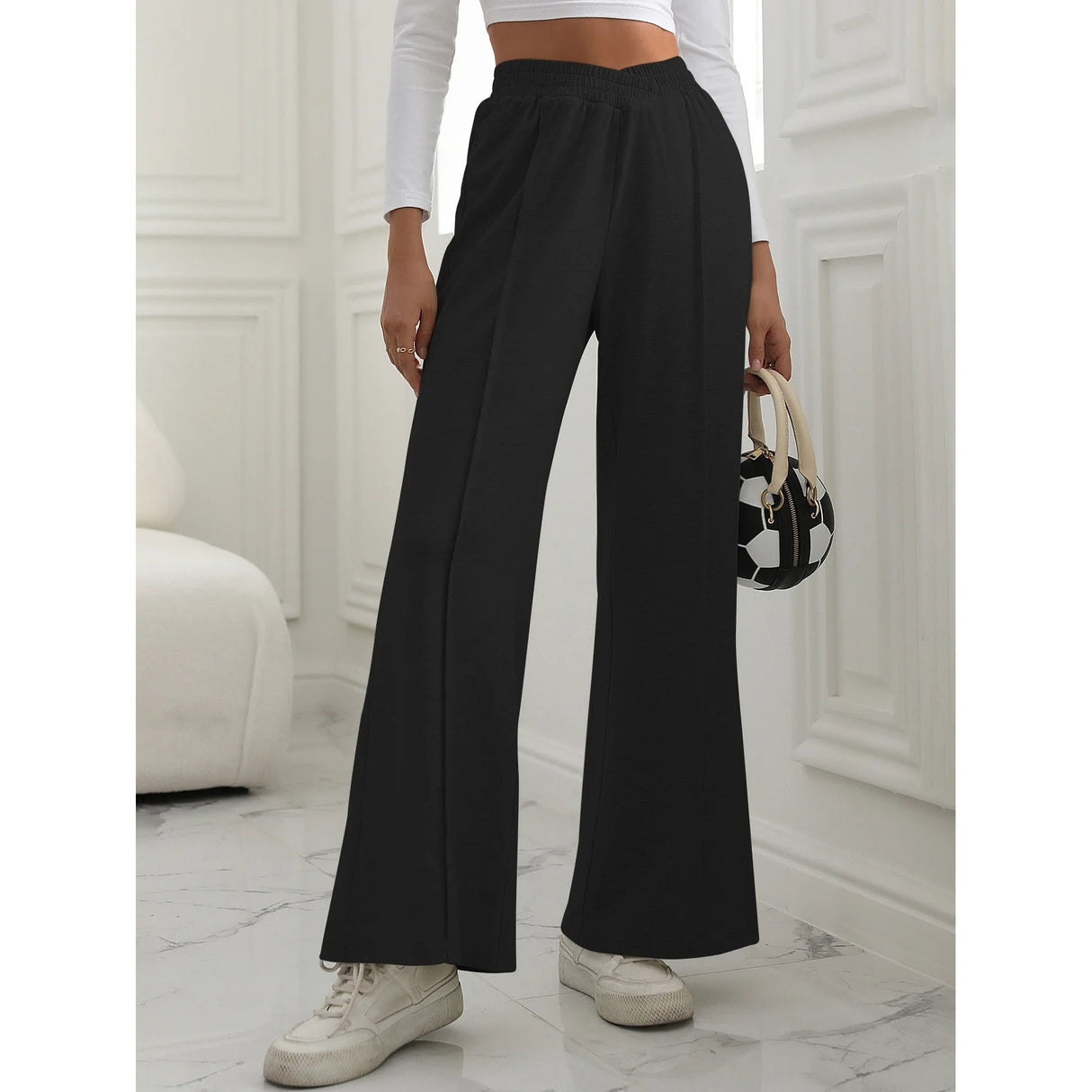 Wide leg pants with elastic waist and comfortable style Spandex/polyester