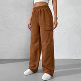 Thick straight trousers with side pockets and flaps of spandex/polyester
