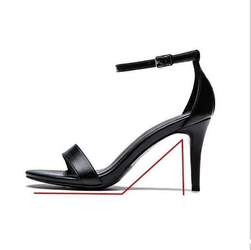 Thin heel shoes with solid color ankle strap