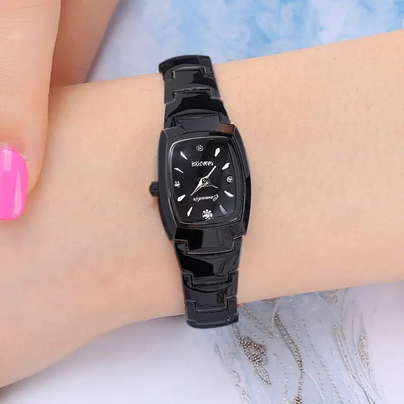 Luxury women's waterproof watch with elegant style and solid color in stainless steel