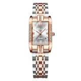 A luxurious waterproof women's watch with an elegant style, a silver stainless steel case encrusted with crystals