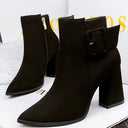 Boots with belt, buckle, side zipper and high heel Suede