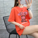 Women's wide T-shirt with elbow sleeves, solid color and bunny print with phrases