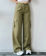 High waist cargo pants with side flap pocket