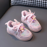 Girls' LED sneakers with string and adhesive laces in a rabbit pattern