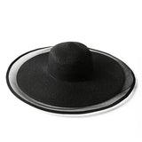 Women's summer straw hat with a wide brim and a transparent tip in black A black ribbon goes around the head