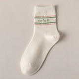A set of medium-length girls' socks, pink with a cute design, 5 pairs