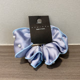 Set of three elegant satin scrunchie hair ties with pearls for women
