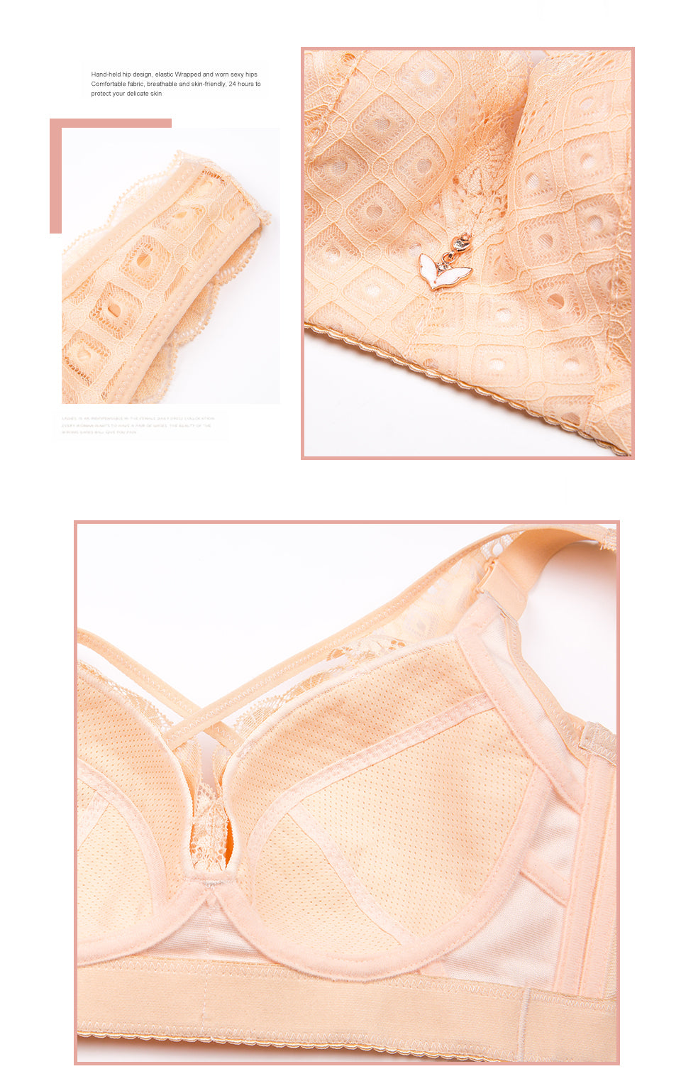 All-over lace bra with wide shoulder strap and front yoke