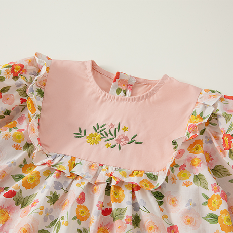 فستان بناتي بطباعة زهور وأكمام مربوطة