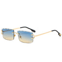 Women's Classic Sunglasses Retro Rimless Rectangular Lens Sunglasses with Gold Clutches