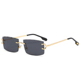 نظارة شمسية كلاسيكية للنساء، نظارات شمسية بعدسات مستطيلة بدون إطار مع حقائب يد ذهبية