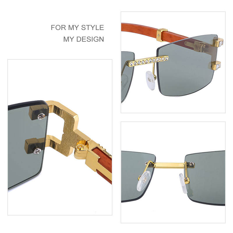 Rimless sunglasses with rectangular lenses and a luxurious design