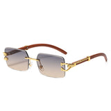 Sunglasses with classic rectangular lenses and a luxurious wooden frame