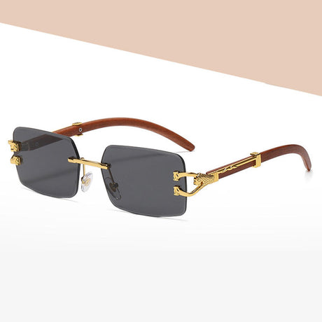 Sunglasses with classic rectangular lenses and a luxurious wooden frame