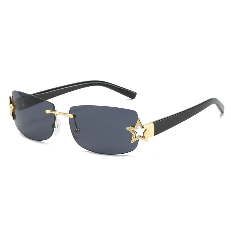 Rimless square sunglasses with a distinctive star pattern