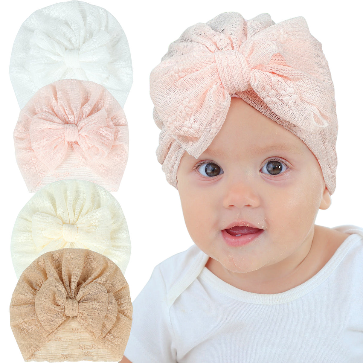 Set of two pieces of children's mesh lace hat with a large bow