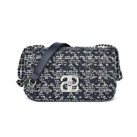Sequin evening handbag with logo and elegant shoulder chain