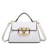 Gradient color snakeskin leather crossbody bag with an elegant gold V-button closure