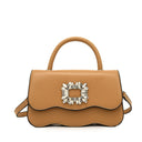 Small handbag in patent leather with a wavy base and crystals arranged in a rectangular shape