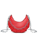 Solid color circle pattern leather bag with silver colored shoulder chain