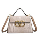 Gradient color snakeskin leather crossbody bag with an elegant gold V-button closure