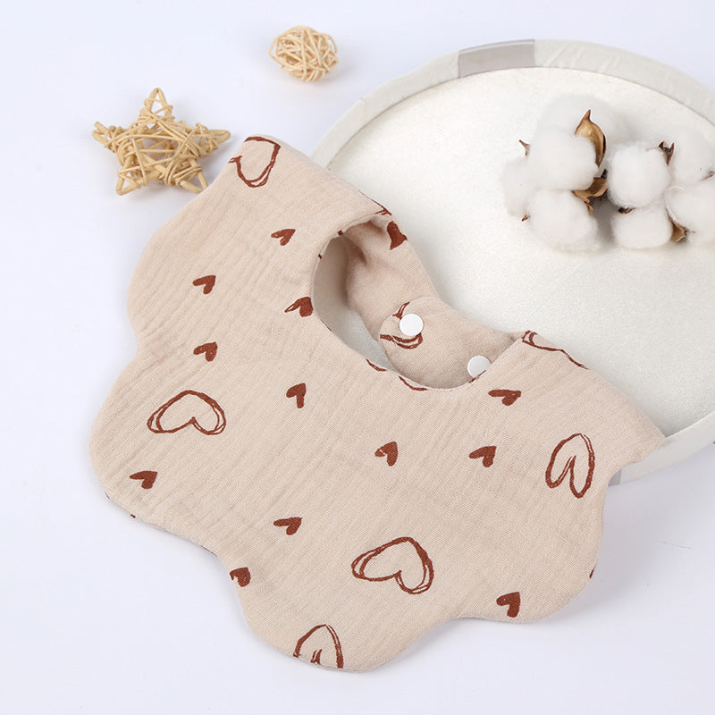 One-piece baby bib made of pure cotton, four layers, with back buttons, in multiple shapes