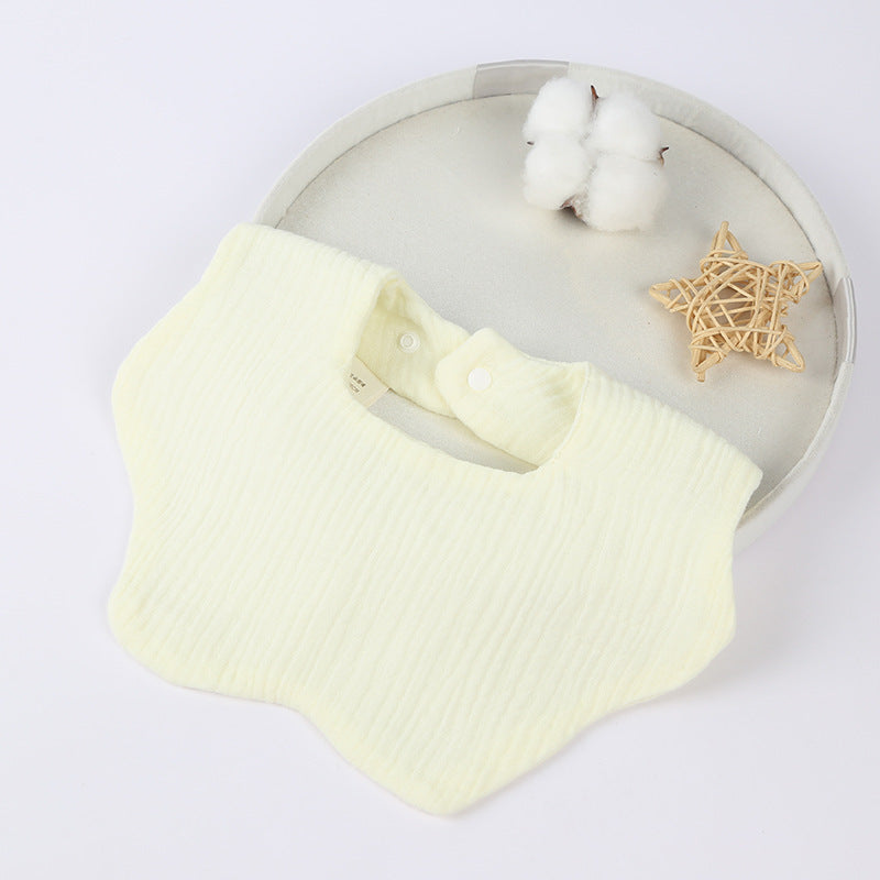 One-piece baby bib made of pure cotton, four layers, with back buttons, in multiple shapes